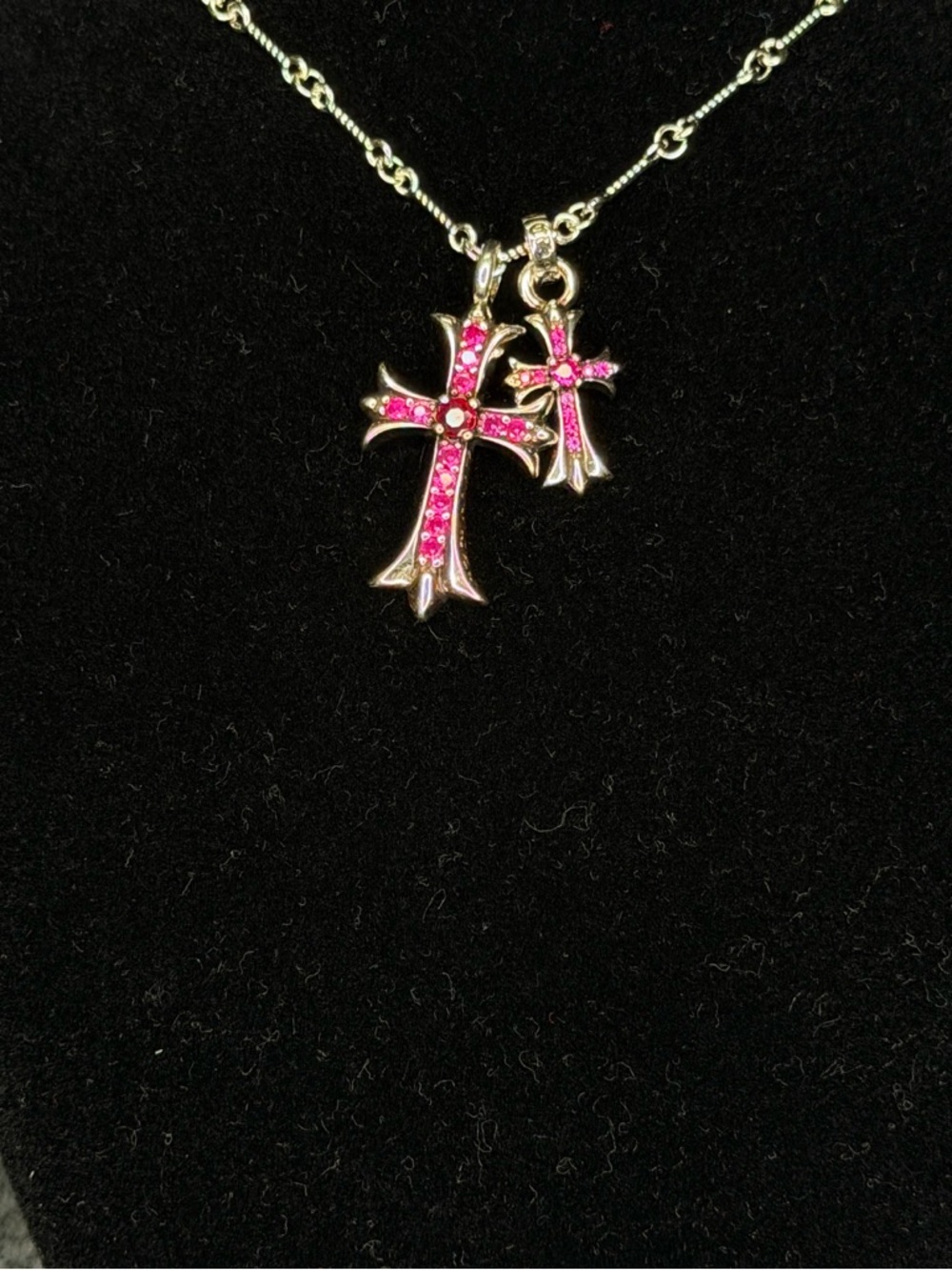 Chrome Hearts Pink Diamond Studded Double Floral Cross Unisex Necklace - Picture 2 of 6